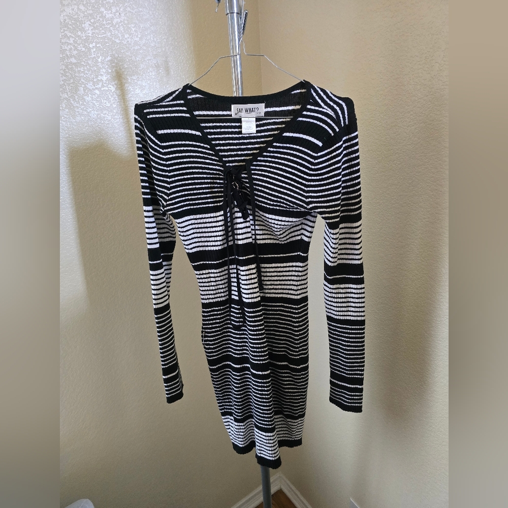 Say What Black & White Striped Long Sleeve Dress